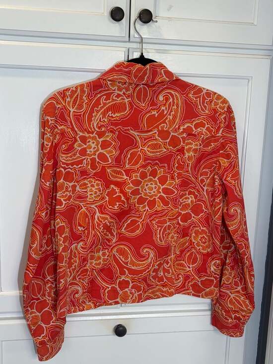 Coldwater Creek Red Floral Paisley Cotton Button-Up Jacket Size XS - Picture 4 of 5